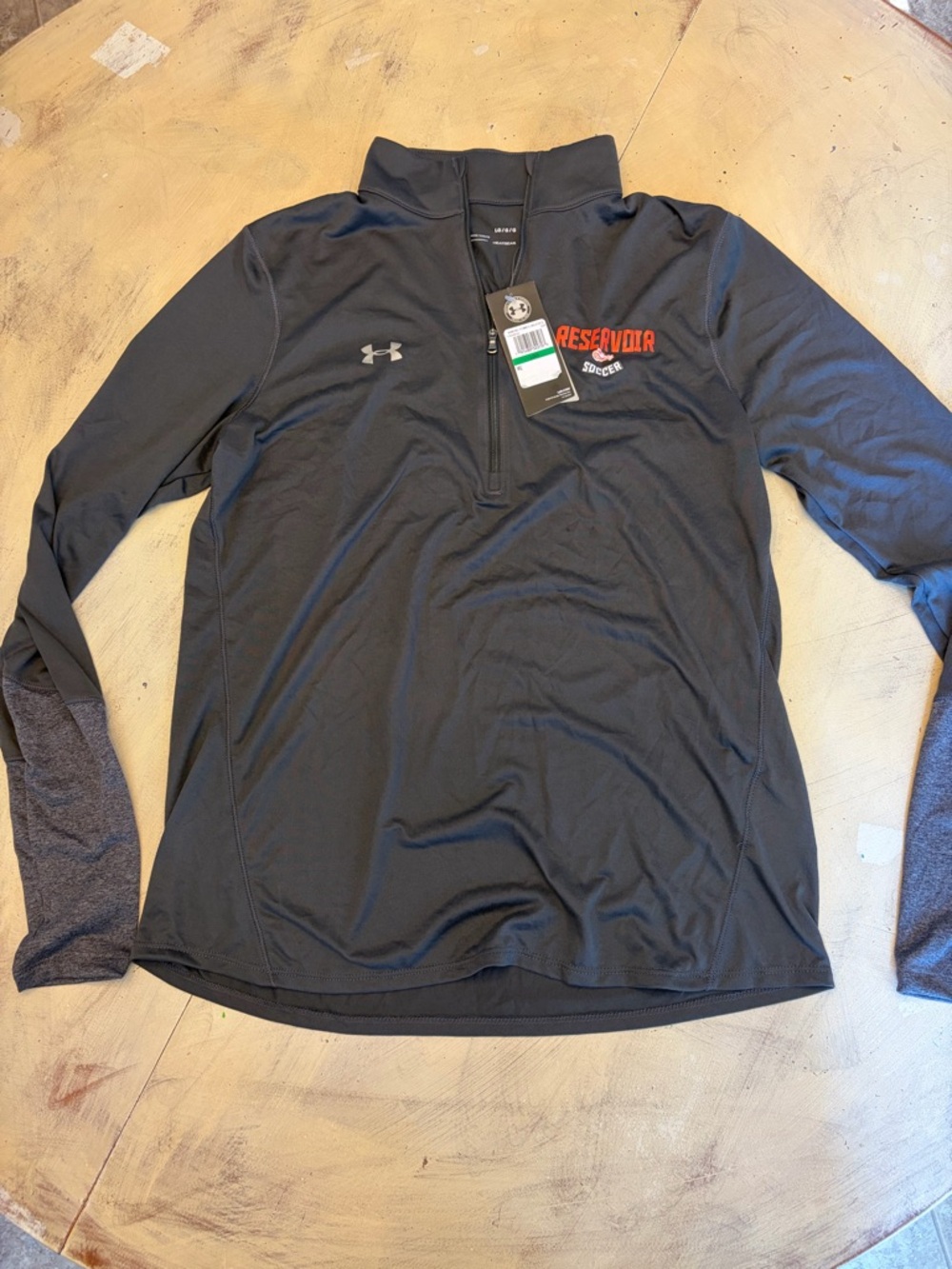 Womens NWT Under Armour Run Half Zip HeatGear Soccer Long Sleeve Gray Shirt Sz L